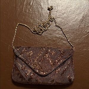Delill Vintage Bronze Beaded Bag with Shoulder chain
